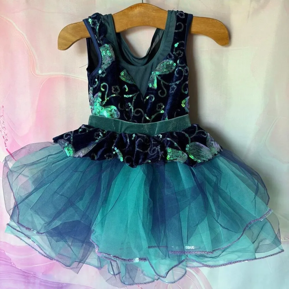 Weissman SC 14393 Teal Navy Blue Velvet Sequin Floral Ballet Dance Costume Tutu